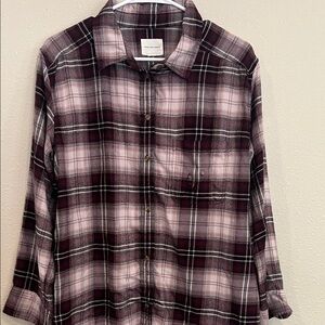 American Eagle Outfitters Maroon and Light Pink Plaid Shirt